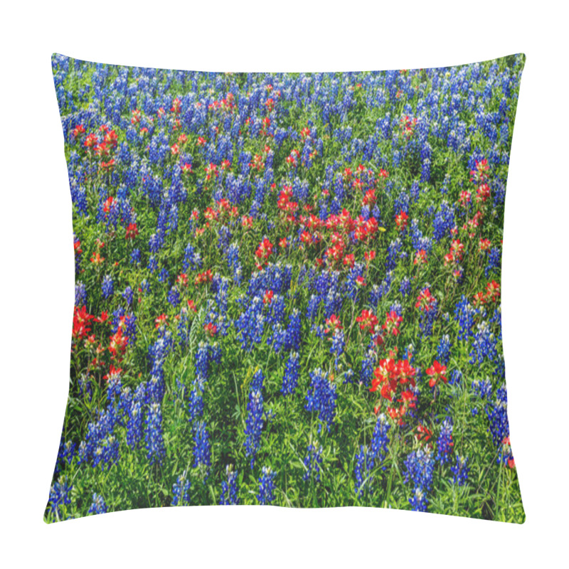 Personality  A Wide Angle View of a Beautiful Texas Field Blanketed with Texas Wildflowers. pillow covers