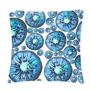 Personality  Blue Slices Of Kiwi Fruit On White Background Pillow Covers