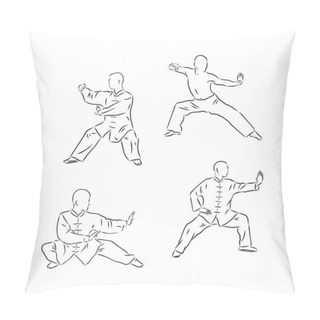 Personality  Chinese Vector Shaolin Monk In Kung Fu Pose, Wearing An Orange Traditional Dress With Hand Drawn Kung Fu Lettering Pillow Covers