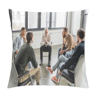 Personality  Multiethnic People With Alcohol Addiction Sitting In Circle In Rehab Center  Pillow Covers