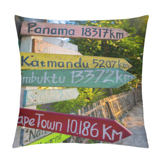 Personality  Directional Wooden Signs To Different Famous Destination Of The  Pillow Covers
