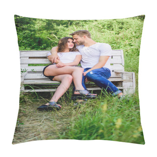 Personality I Love You. Gift Of Love. Family Rancho Weekend. Romantic Date. Happy Valentines Day. Summer Camping In Forest. Couple Relax Outdoor On Bench. Togetherness Concept Pillow Covers