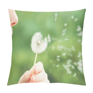 Personality  Woman Blowing On Dandelion Pillow Covers