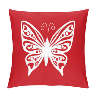 Personality  Butterfly Motif Or White Butterfly Isolated On Red Background.  Pillow Covers