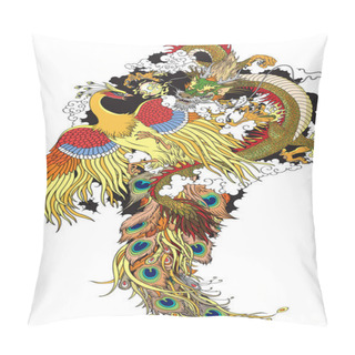 Personality  Chinese Dragon And Gold Phoenix Pillow Covers