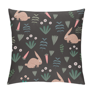 Personality  Rabbit Pattern With Seamless Floral Theme Background Childish Drawing Style For Kids And Baby Textile Print And Fashion Fabric Wrapping Vector Illustration. Pillow Covers