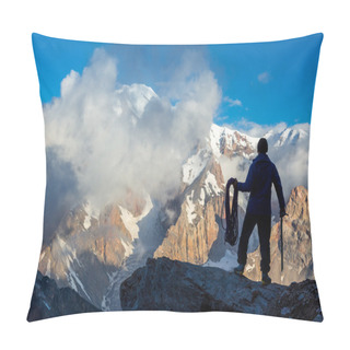 Personality  Alpine Climber Arranging Descent With Rope And Ice Axe Pillow Covers