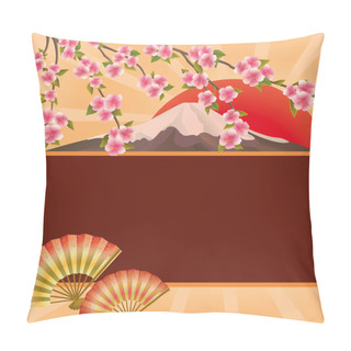 Personality  Background With Fans, Mountain And Japanese Cherry Tree Sakura Pillow Covers
