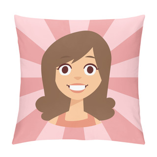 Personality  Woman Smiling Beauty Person Caucasian Attractive Cheerful Female Character Vector Illustration. Pillow Covers