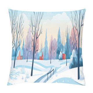 Personality  Winter Snowscape In City Park Vector Simple 3d Isolated Illustration Pillow Covers