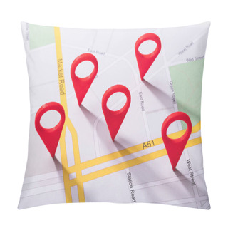 Personality  High Angle View Of A City Map With Red Location Marker Pillow Covers