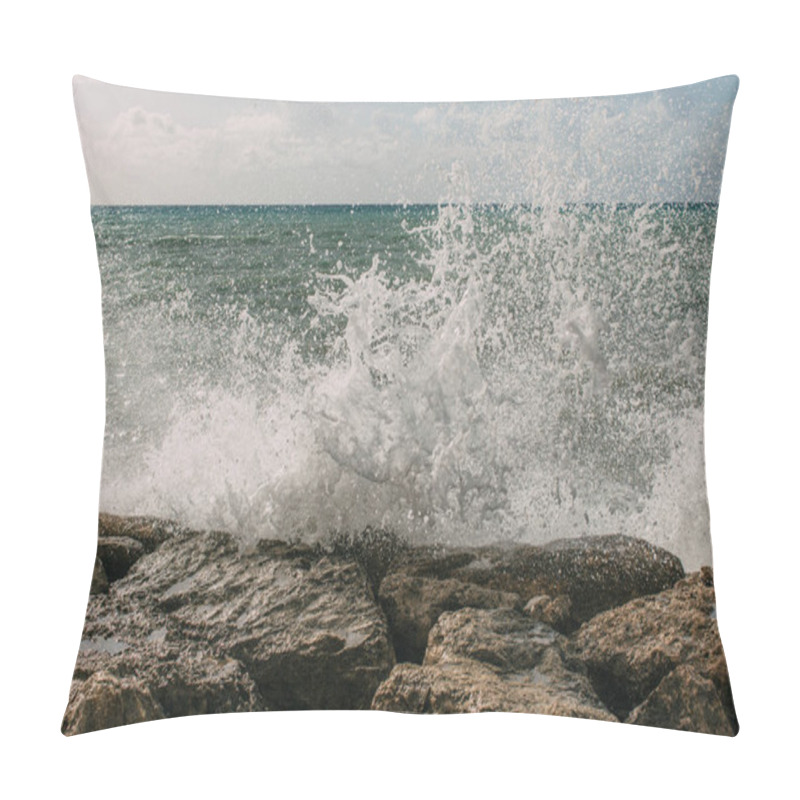 Personality  splash of water from sea on wet rocks  pillow covers