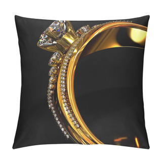 Personality  Engagement Gold Ring With Brilliant Gem. Pillow Covers