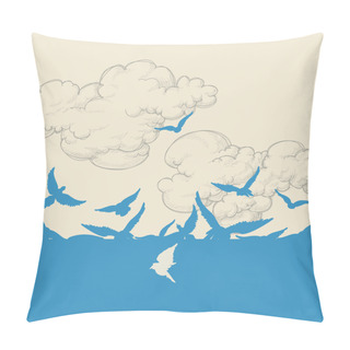 Personality  Blue Birds Flying Over Sky Vector Illustration Pillow Covers