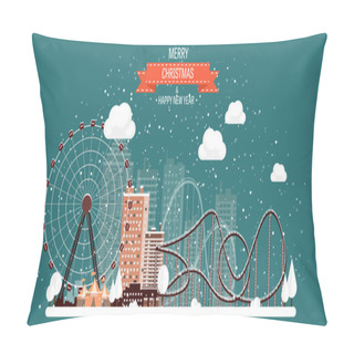 Personality  Vector Illustration. Ferris Wheel. Winter Carnival. Christmas, New Year. Park With Snow. Pillow Covers
