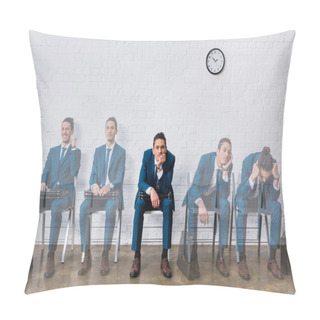 Personality  Collage With Faded Images Of Candidate Waiting For Interview With Different Emotions Pillow Covers
