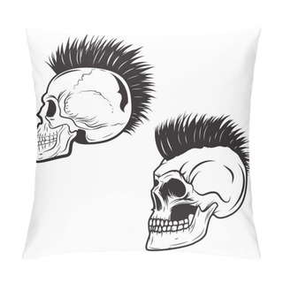 Personality  Set Of Skull With Mohawk Hairstyle Isolated On White Background Pillow Covers