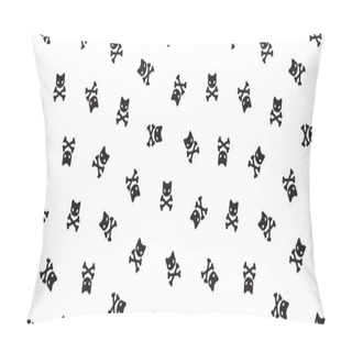 Personality  Cat Seamless Pattern Vector Pirate Cross Bone Kitten Halloween Isolated Wallpaper Background Pillow Covers