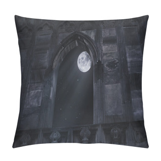 Personality  Full Moon Seen Through The Window Of The Old Castle Pillow Covers
