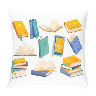 Personality  Set Of Colorful Book Icons Isolated On White Background. Concept Of Knowledge And Education Pillow Covers