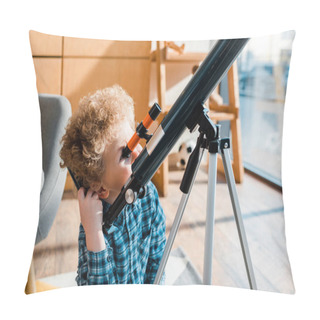 Personality  Smart Child Looking Through Telescope At Home Pillow Covers