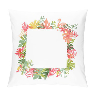 Personality  Tropical Flower And Flamingo Bird Hand Drawn Frame Pillow Covers