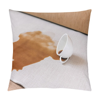 Personality  Spilled Coffee On A White Carpet. The Concept Of Cleaning Stains. High Quality Photo Pillow Covers