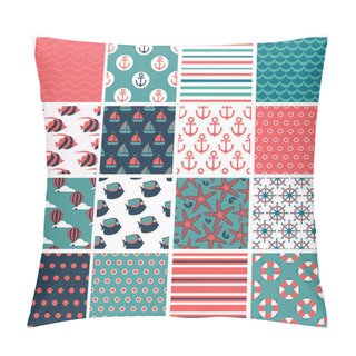 Personality  Big Set Of  Sixteen Marine Seamless Patterns Pillow Covers