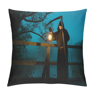 Personality  Man On Old Bridge With Scythe And Oil Lamp Pillow Covers