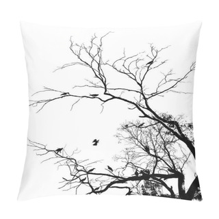 Personality  Dark Silhouettes Of Birds Sitting On Bare Tree Branches Isolated On White Background, Close View   Pillow Covers