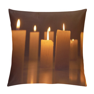 Personality  Selective Focus Of Burning Candles Glowing In Dark Pillow Covers