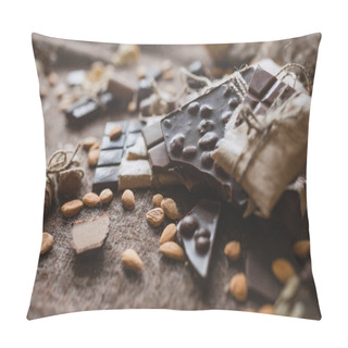 Personality  Close-up Of Sweet Chocolate With Nuts And Decorations In Vintage Style On Brown Background  Pillow Covers