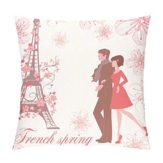 Personality  French Spring Vector Illustration With Couple Pillow Covers