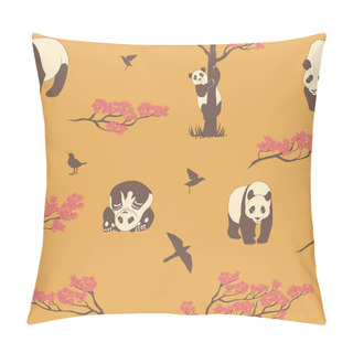 Personality  Seamless Pattern Of Sakura Tree And Panda. Pillow Covers