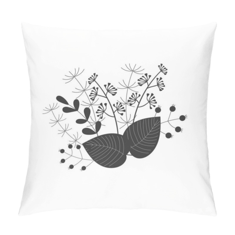 Personality  Silhouettes of simple twigs, leaves and herbs, herbarium. Vector hand drawing illustration. Composition for your design. pillow covers