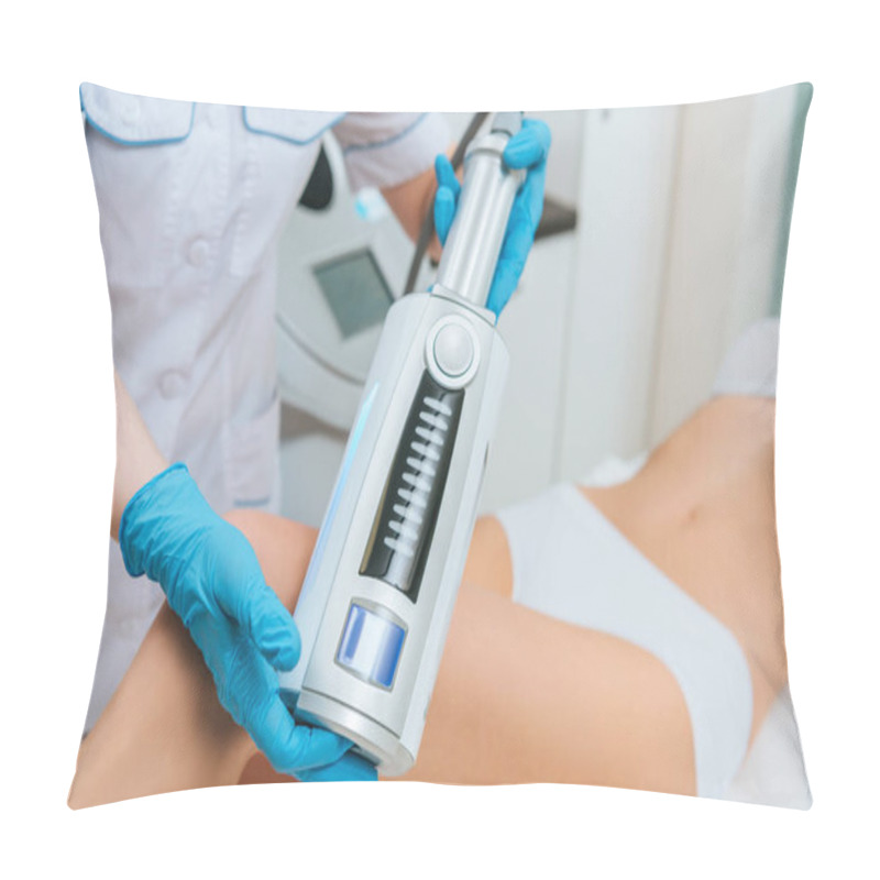 Personality  Cropped view of cosmetologist doing therapy for leg pillow covers