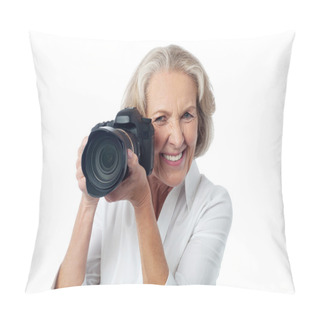 Personality  Senior Woman Taking Photos Pillow Covers