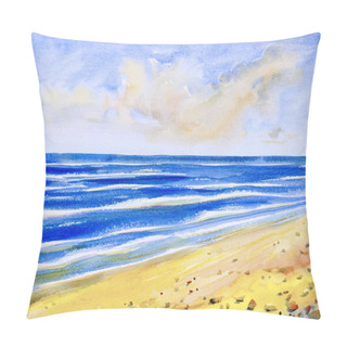 Personality  Watercolor Seascape Painting Colorful Of Sea View, Beach. Pillow Covers