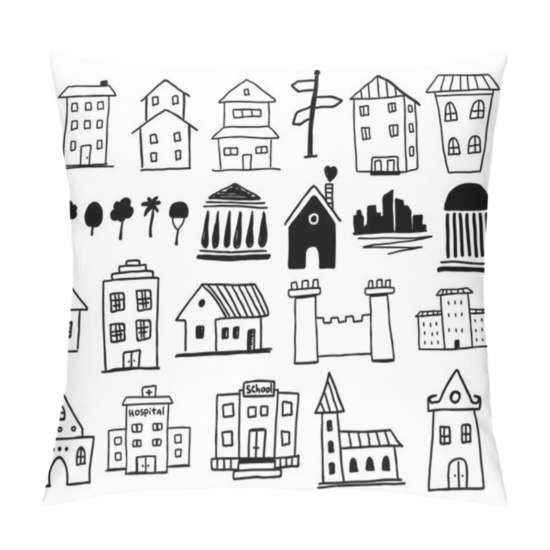 Personality  Set of hand drawn icons of houses pillow covers