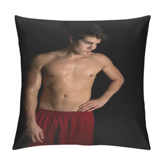 Personality  Man No Shirt Red Shorts Stand On Black Hand Hip Pillow Covers