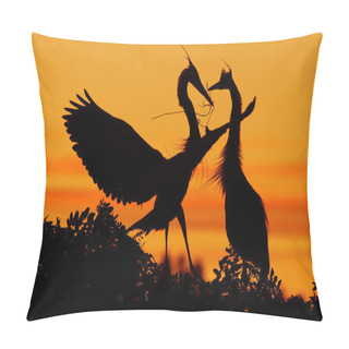 Personality  Two Herons On Tree With Orange Sunset Pillow Covers