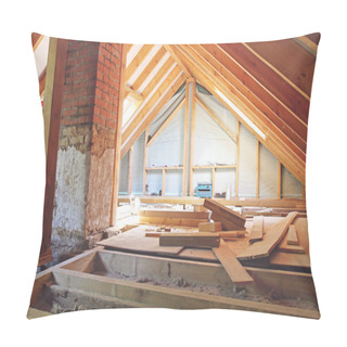 Personality  An Interior View Of A House Attic Under Construction Pillow Covers