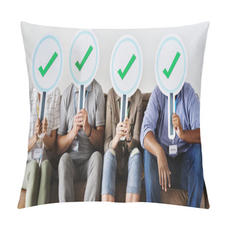 Personality  Group Of People Holding Check Icons, Approve Marks  Pillow Covers