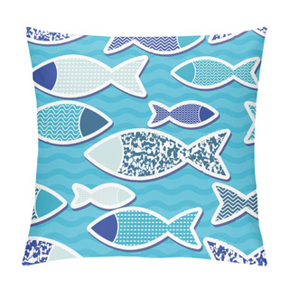 Personality  Seamless Vector Background With Decorative Fish In The Sea. Vector Illustration. Flat Design. Pillow Covers
