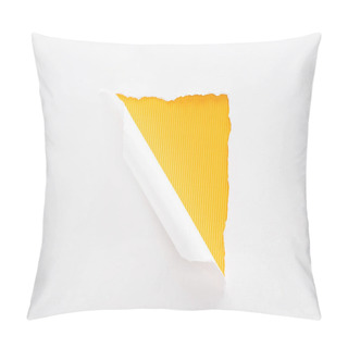 Personality  White Torn And Rolled Paper On Colorful Yellow Striped Background Pillow Covers