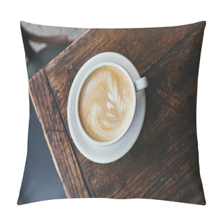 Personality  Top View Of Cup Of Fresh Coffee On Rustic Wooden Table Pillow Covers
