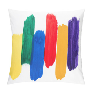 Personality  Top View Of Abstract Colorful Paint Brushstrokes On White Background Pillow Covers