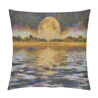 Personality  Giant Moon On The Horizon. Digital Painting Pillow Covers