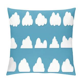 Personality  White Flat Clouds Collection On The Blue Background. Vector Pillow Covers