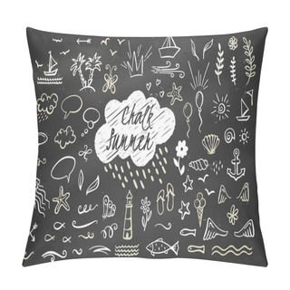 Personality  Vector Hand-drawn Chalk Clipart Elements On Sea / Ocean / Summer Pillow Covers